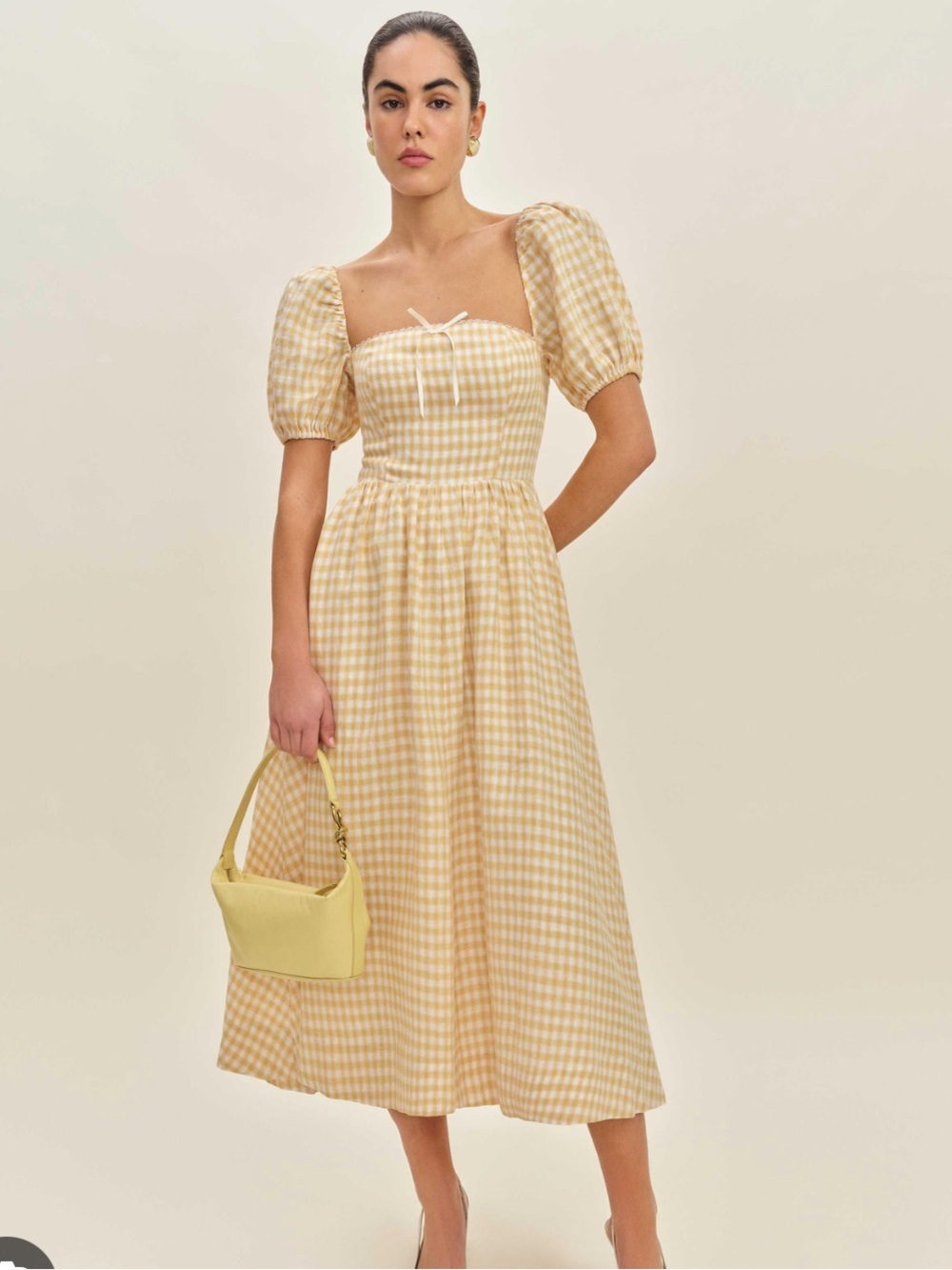 LIKE NEW REFORMATION Marella Linen Dress, Sunshine Check, size 4